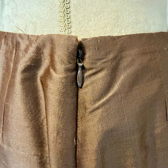 Vintage Oscar de la Renta Brown Raw Silk Skirt, Size 8 - Picture 3 of 6